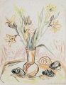 KatNr 536&nbsp;&nbsp; Erhard Hippold, Stilleben mit Blumenvase und Muscheln. Ohne Jahr.
