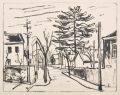 KatNr 831 Erhard Hippold, Blick aus der Villa Sorgenfrei / "Mondlandschaft" (Blick vom Hang auf die Villa Sorgenfrei, Radebeul) / Straße in Radebeul. 1948 / 1950 /1940er Jahre.