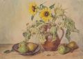 KatNr 970&nbsp;&nbsp; Erich Lindenau, Stilleben mit Sonnenrosen und Birnen. 1946.