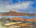 KatNr 528 Erhard Hippold "Leuchtturm" / Flusslandschaft. 1955/1950er Jahre.