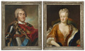 KatNr 007   Louis de Silvestre und Andreas Möller (Werkstatt oder Nachfolge) "König August II. von Polen" / "Christiane Eberhardine von Brandenburg-Bayreuth, Gemahlin König Augusts II. von Polen". Wohl 1730er/1740er Jahre.