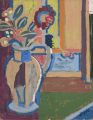 KatNr 240   Albert Wigand "Blumen in blau-beiger Vase gegen grün und braun". Um 1961.