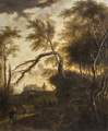 KatNr 003   Frederik de Moucheron, Landschaft mit Burg Bentheim. Wichtiges Gemälde aus dem Besitz der Maria Adelphine Prinzessin zu Bentheim. 3. Viertel 17. Jh.
