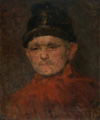 KatNr 111   Max Thedy, Bildnis eines Mannes mit Pelzkappe und rotem Mantel. 1882.