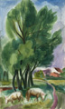 KatNr 461   Ernst Bursche, Weidende Schafe (Darß?) / "Alte Bäume in Ahrenshoop". 1956.