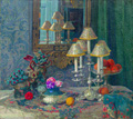 KatNr 091   Charles Johann Palmié, Interieur mit Früchten und Kerzenständer. Um 1900– 1911.
