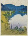 KatNr 312 Siegfried Berndt, Unter alten Obstbäumen / Schlesische Landschaft / Angler am See. 1908 / um 1912 / wohl 1910er -1920er Jahre.
