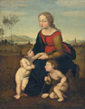 KatNr 005   Raffael Sanzio da Urbino (formatveränderte Kopie des frühen 19. Jh.) "Maria mit Christuskind und Johannes dem Täufer". Um 1507/1508.