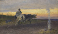 KatNr 100   Oskar Seidel, Pflügender Bauer im Abendlicht. Wohl 1880er/1890er Jahre.