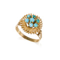 KatNr 908   Gelbgold-Ring mit Türkisbesatz.