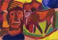 KatNr 544 Fritz Keller "Landschaft" (wohl Lancken-Granitz) / "Bauer mit Pferd" / "Zwei Pferde in Landschaft". 1970er Jahre.