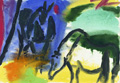 KatNr 544 Fritz Keller "Landschaft" (wohl Lancken-Granitz) / "Bauer mit Pferd" / "Zwei Pferde in Landschaft". 1970er Jahre.