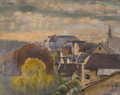 KatNr 075   Maximilian Keller "Dorfstraße in der Lausitz". Wohl 1930er Jahre.