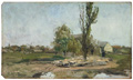 KatNr 049   Franz Bunke "Schafherde am Dorfrand von Schwaan". Um 1890.