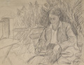KatNr 334   Elisabeth Epstein, Im Garten lesende Frau / Dame mit Hut. 1916.