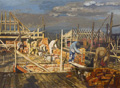KatNr 102   Fritz Skade, Dresden – Maurer über den Dächern der Stadt. 1937.