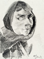 KatNr 418   Alice Sommer, Bildnis einer Frau mit Kopftuch. 1924.