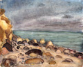 KatNr 607   Theodor Rosenhauer, Steinstrand am Kap Arkona. Wohl um 1955.