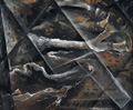 KatNr 608   Reinhold Rossig, Dunkle Landschaft / "Farbstudie Aluminium". Wohl 1950er/1960er Jahre.