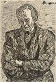 KatNr 616 Wilhelm Rudolph "Sitzende Akte vor Obstbäumen" / "Nachdenklicher Mann". Wohl 1950er/1960er Jahre.