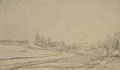 KatNr 274   Christian Friedrich Gille, Weite Flusslandschaft mit Ortschaft und Pappeln / Abendliche Wolkenstudie / Blick vom alten Gasthaus am Kleinen Bärenstein, Sächsische Schweiz. Um 1840 / um 1860 / um 1870.