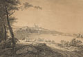 KatNr 221&nbsp;&nbsp; Adrian Zingg, Blick über die Elbe auf Briesnitz mit Kirche und Belvedere. Um 1800.
