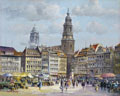 KatNr 197 Heinz Scholtz, Markttreiben auf dem Dresdner Altmarkt / Der Münchner Viktualienmarkt. Wohl nach 1945.
