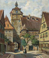KatNr 068&nbsp;&nbsp; Otto Kubel, Rothenburg ob der Tauber – Weißer Turm (Georgengasse). Wohl um 1940.