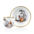 KatNr 621 Tasse mit Untertasse "Watteaumalerei". Meissen. Um 1750/1760.