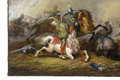 KatNr 1 Karel Breydel (zugeschr.), Schlacht am Kahlenberg mit polnischen Husaren und Türken / Schlacht von preussischen gegen schwedische Truppen im Großen Nordischen Krieg (?). Wohl 1720er Jahre.