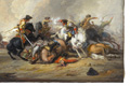KatNr 1 Karel Breydel (zugeschr.), Schlacht am Kahlenberg mit polnischen Husaren und Türken / Schlacht von preussischen gegen schwedische Truppen im Großen Nordischen Krieg (?). Wohl 1720er Jahre.