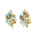 KatNr 642 Paar florale Ohrclips mit Türkisen und Lapislazuli.