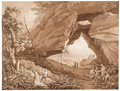 KatNr 186&nbsp;&nbsp; Adrian Zingg "Die Kleinsteinhöhle an der Einmündung des Goldbaches in den Saupsdorfer Bach in der Sächsischen Schweiz". Um 1800.