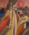 KatNr 138&nbsp;&nbsp; Werner Juza "Dorfstraße an der Ostsee mit Sonne". 1977.