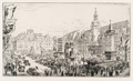 KatNr 323&nbsp;&nbsp; Walter Zeising "Marktplatz in Leipzig zur Messe mit Reklamebauten". 1929.