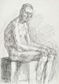 KatNr 296 Wilhelm Rudolph, Elblandschaft (Blick auf Heidenau mit der Papierfabrik Krause und Baumann ?). Wohl 1930er-frühe 1940er Jahre.