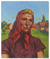KatNr 135&nbsp;&nbsp; Erich Fraaß "Bäuerin mit rotem Kopftuch". 1962.