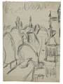 KatNr 390&nbsp;&nbsp; Albert Wigand "Haus mit Erker, Park und Kirchturm – Striesener Platz, Dresden". 1939.