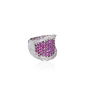 Wide ruby pavé ring with two diamond bands. John C. Rinker, USA.