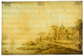 KatNr 230 Theorodus "Dirck" Verrijck, Flusslandschaft mit Kapellenruine / Flusslandschaft mit Fischer. 3. Viertel 18. Jh.