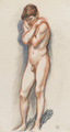 KatNr 299&nbsp;&nbsp; Ludwig von Hofmann, Stehender Knabenakt, die Arme vor der Brust verschränkt. Um 1900.