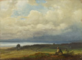 KatNr 099&nbsp;&nbsp; August Richard Zimmermann, Rastender Wanderer am Ufer des Chiemsees. Wohl um 1870.