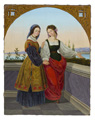 KatNr 031&nbsp;&nbsp; Carl Ferdinand Sohn "Die beiden Leonoren auf dem Altan stehend". 1834. Formatverkleinerte Kopie des späten 19. Jh.