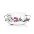 KatNr 698 Sechs Suppentassen mit Untertassen "Rote Rose". Meissen. Um 1745. Ausformungsjahr um 1971.