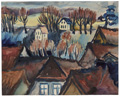 KatNr 351&nbsp;&nbsp; Elfriede Lohse-Wächtler, Abend über einem Dorf bei Hamburg (Landstadt). 1929.