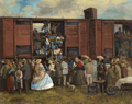 KatNr 018&nbsp;&nbsp; Adolf Dressler "Gefangene Österreicher am Freiburger Bahnhof von Breslau 1866". Nach 1866.