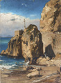 KatNr 055&nbsp;&nbsp; Albert Hertel, Felsige Küste an der Corniche d'Or bei Nizza. Wohl späte 1870er Jahre.