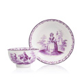 KatNr 689 Tasse und Untertasse mit figürlichem Dekor. Meissen. Um 1740/1750.