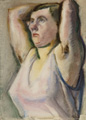 KatNr 556&nbsp;&nbsp; Curt Querner, Sitzende im rosa Hemd, die Arme hinter dem Kopf verschränkt. 1957.