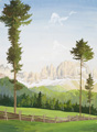 KatNr 057&nbsp;&nbsp; Minni (Hermine) Herzing, Dolomiten / "Blumenwiese (Rosengarten)" / "Fischleintal" / "Blick auf Sella" / "Pala di San Martino". 1934/1935.